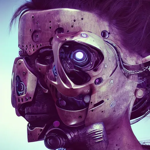 Prompt: sexy beautiful woman head made of mech mask rendered in unreal engine, cyberpunk, dark rave, scifi, painted by beksinski beeple and wlop
