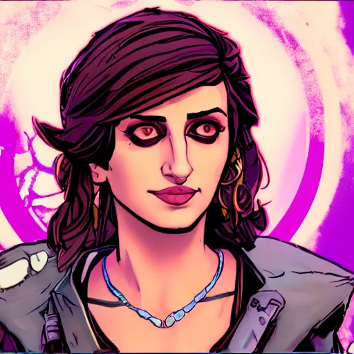 Image similar to penelope cruz portrait, borderlands, tales from the borderlands, the wolf among us, comic, cinematic lighting, studio quality, 8 k