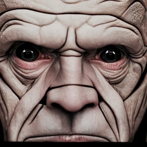 Prompt: portrait of Emperor Palpatine, Orange eyes, circles under the eyes, Star Wars movie Style, photo from the movie