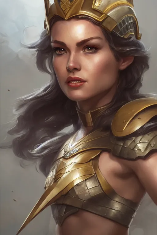 Image similar to amazon valkyrie athena, d & d, fantasy, portrait, highly detailed, headshot, digital painting, trending on artstation, concept art, sharp focus, illustration, art by artgerm and greg rutkowski and magali villeneuve