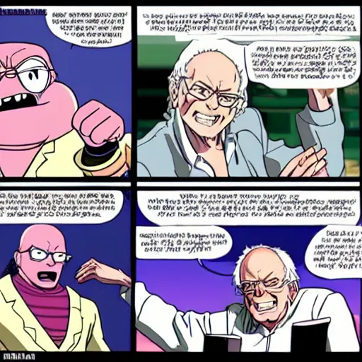 Image similar to bernie sanders fighting freeza in the art style of akira toriyama