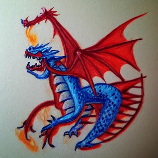 Image similar to “fire breathing dragon, child crayon drawing”