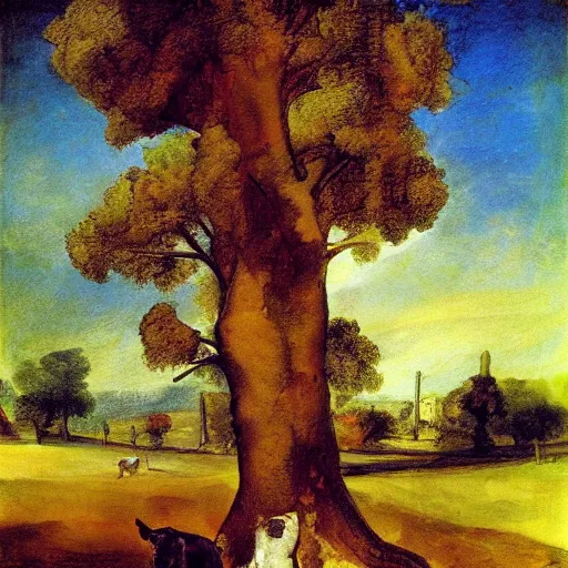 Prompt: colorful prismatic grainy town cube rottweiler margarine marinade poplar tree , by Francisco Goya and Mikhail Larionov and Rembrandt , 2D game art , poster art , watercolor