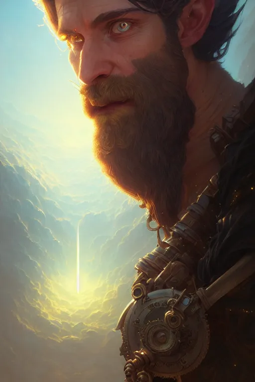 Image similar to highly detailed portrait of god ares, stephen bliss, unreal engine, fantasy art by greg rutkowski, rhads, ferdinand knab, makoto shinkai and lois van baarle, ilya kuvshinov, rossdraws, tom bagshaw, global illumination, radiant light, detailed and intricate environment, steampunk