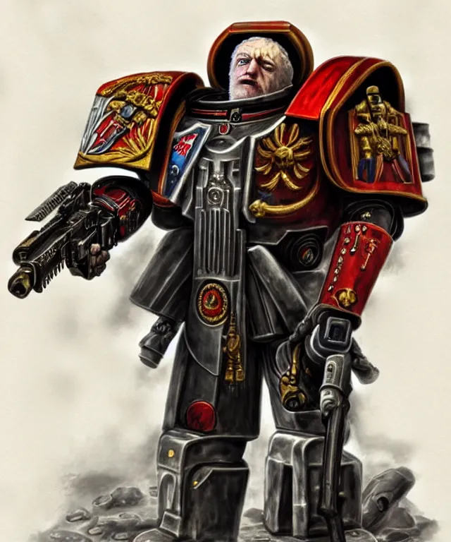 Prompt: Jeremy Corbyn as a Warhammer 40k Space Marine, portrait, highly detailed, intricate, concept art, artstation