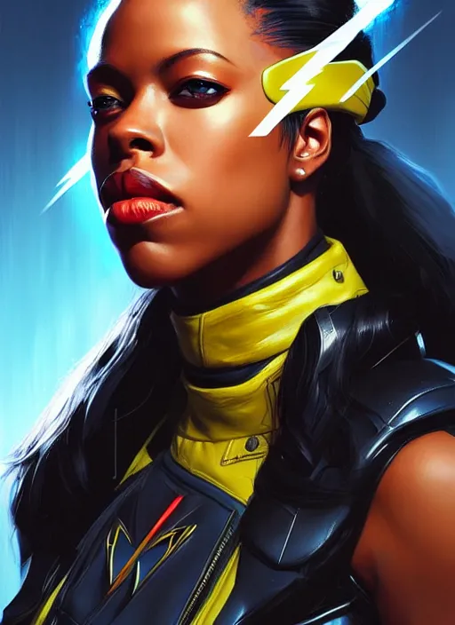 Prompt: portrait of apex legends aaliyah haughton, x - men, storm, elegant, lightning strikes, highly detailed, digital painting, artstation, glamor pose, concept art, smooth, sharp focus, illustration, art by artgerm and greg rutkowski, artey freytag