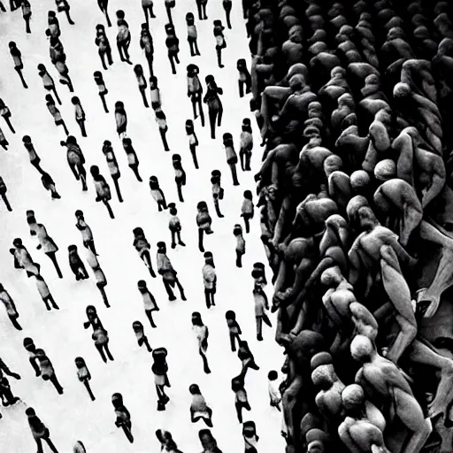 Prompt: a wall of bodies merge together, stunning photograph, micro macro autofocus