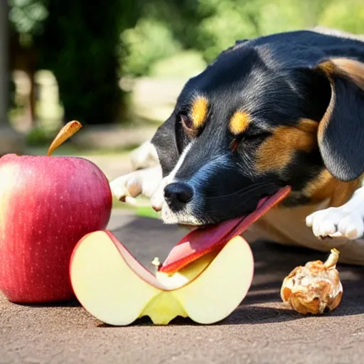 Image similar to dog trying to eat apple core under on a butler cloche dome