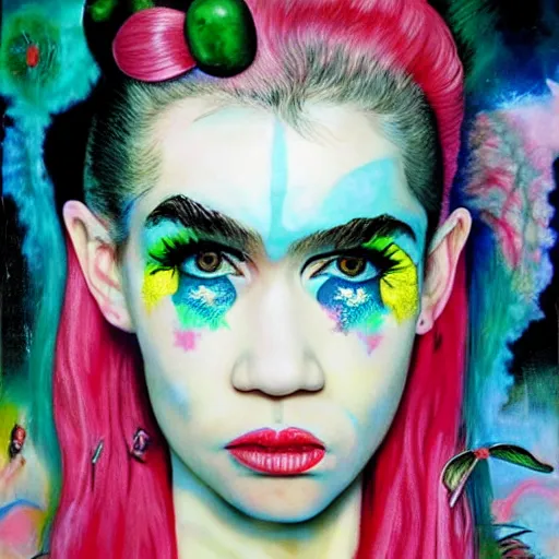 Prompt: grimes a. k. a. claire elise boucher painted by dali, dreamy, bright colors