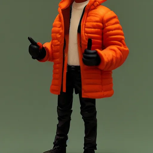 Prompt: magic mushroom, cary grant wearing orange puffy bomber jacket, nendroid, craig mullins style