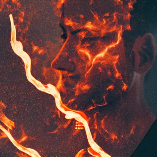 Prompt: a man in fire, Double exposure.