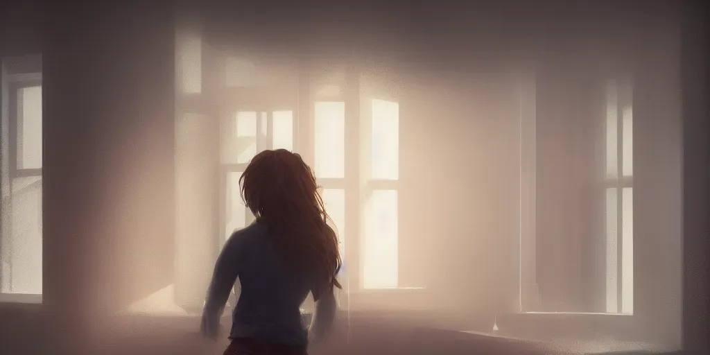 Prompt: the girl on a windowsill, dynamic volumetric lighting, hyper detailed, epic lighting, 8 k, concept art