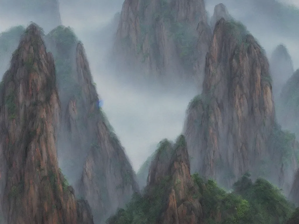Image similar to landscape painting of huangshan on a foggy day by shenzhou 沈 周