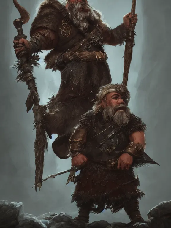 Prompt: High Fantasy Dwarf Huntsman with his Raven, RPG Portrait Reference, Oil Painting, Trending on Artstation, octane render, Insanely Detailed, 8k, HD