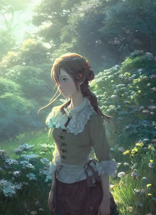 Image similar to a portrait of the emerald herald in the garden, intricate, tone mapped, ambient lighting, highly detailed, digital painting, concept art, sharp focus, by makoto shinkai and akihiko yoshida and wlop