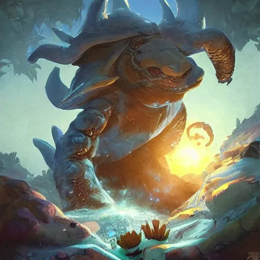 Prompt: blue turtle murlock hybrid, hearthstone art style, epic fantasy style art by Craig Mullins, fantasy epic digital art, epic fantasy card game art by Greg Rutkowski