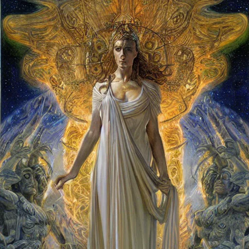 Prompt: the goddess of atheism, by donato giancola.