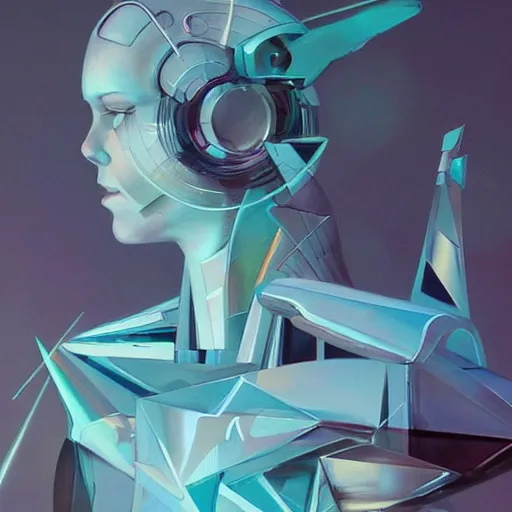 Image similar to scifi futurism automaton minimalism chrome by peter mohrbacher art Hajime Sorayama airbrush hyperrealism model abstract shatter fragments cubism futurism pastel blue soft