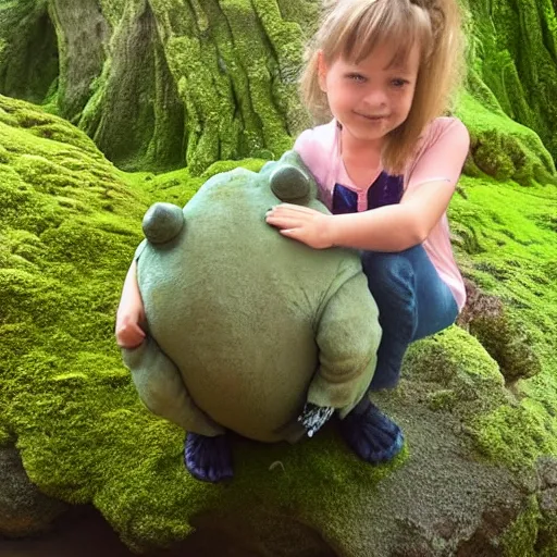 Image similar to A girl and her pet tardigrade (Milnesium tardigradum), giant water bear, moss piglet, plump chubby algae eater