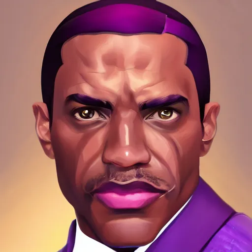 Image similar to a portrait of a muscular older black man with cornrows and a purple suit with a monocle on, D&D, sci-fi, elegant, hopeful, muscular, highly detailed, digital painting, artstation, concept art, smooth, sharp focus, illustration