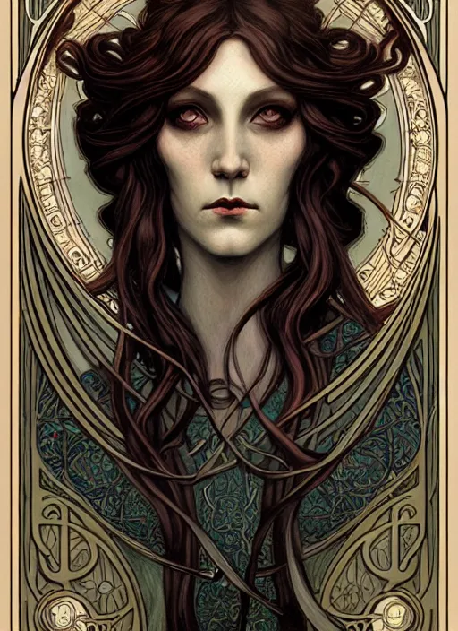 Prompt: an art nouveau, cthulu portrait in the style of charlie bowater, and in the style of donato giancola, and in the style of charles dulac. very large, clear, expressive, intelligent eyes. symmetrical, centered, ultrasharp focus, dramatic lighting, photorealistic digital painting, intricate ultra detailed background.