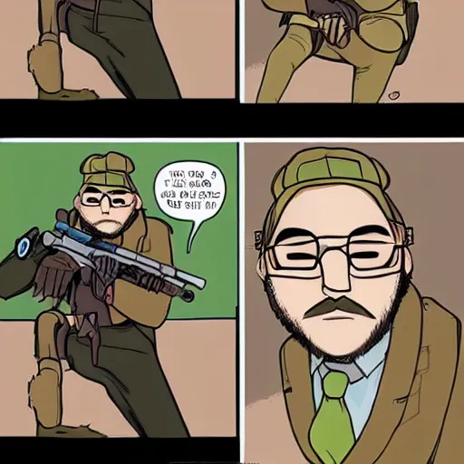 Prompt: nerdy neckbeard sniper, illustrated, detailed