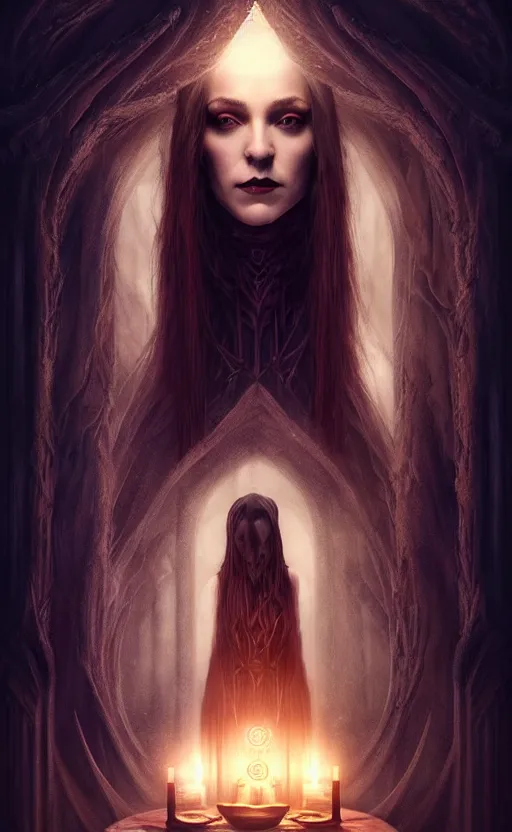 Image similar to epic professional digital tarot card of 🧛🏼🌛, ambient lighting, painted, gorgeous, stunning, symmetrical, impressive, leesha hannigan, van herpen, best on artstation, cgsociety, wlop, pixiv, stunning, gorgeous, much wow, cinematic, masterpiece