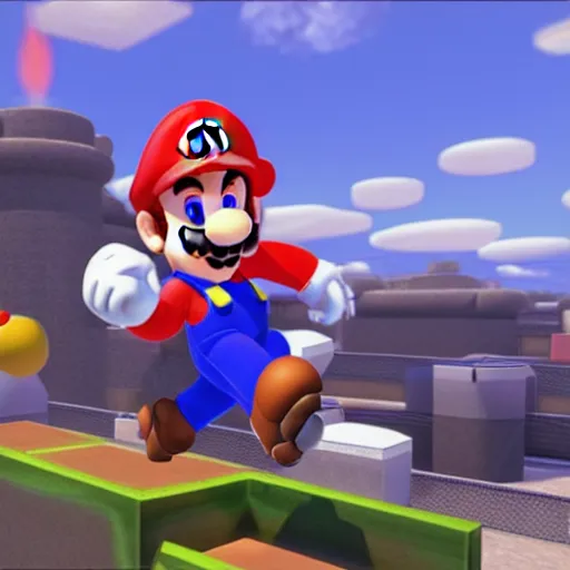 Image similar to Super mario 64 bob-omb battlefield, rendered in unreal engine, hyper detailed