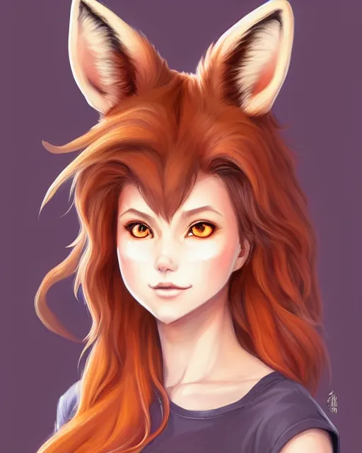 Image similar to fullbody portrait of wild half - fox woman with fox nose and ears, wearing summer jeans shorts and tshirt, anime art, concept art, detailed attractive face with fox nose and fox mouth, symmetrical, trending on pixiv, by lois van baarle by sung choi by john kirby artgerm style pascal blanche and magali villeneuve