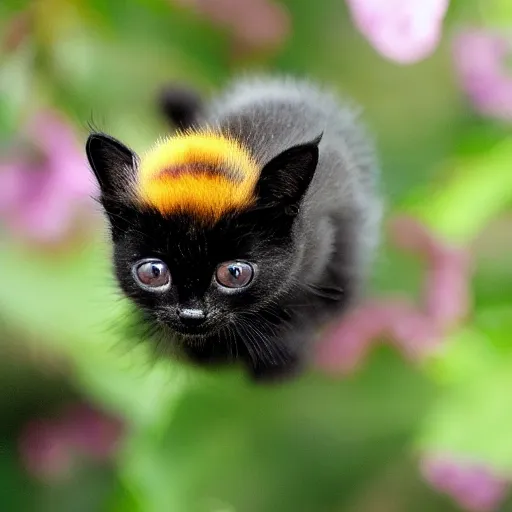 Image similar to black kitten bee 🐝 hybrid making a shh 🤫