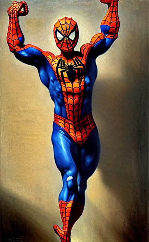 Prompt: muscular lion in spiderman costume full body with human legs ,very textured detailed oil painting by rembrandt