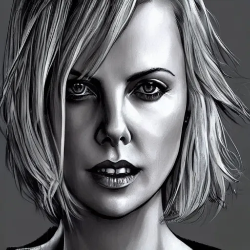 Prompt: charlize theron, highly detailed, portait, character art by fiona staples.