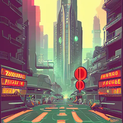 Prompt: retrofuturistic cityscape by Daarken