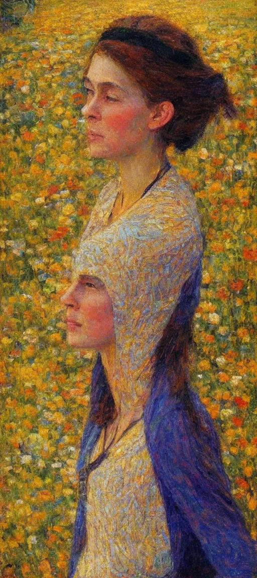 Image similar to all this fight in me, a crown of light on my forehead, oil on rough canvas by minerva teichert, impasto, vivid colors