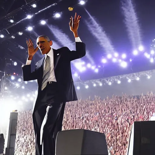 Prompt: barack obama performs at coachella, instagram