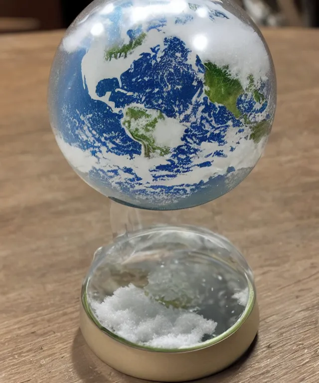 Prompt: a snow globe with planet earth inside