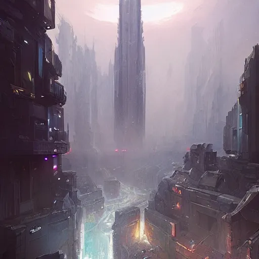 Prompt: great city at the end of time, a sci-fi digital painting by Greg Rutkowski and James Gurney, trending on Artstation