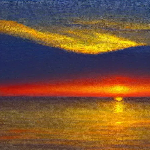 Image similar to impressionist painting of a sunrise over the atlantic ocean, east highly textured, hd, 8k