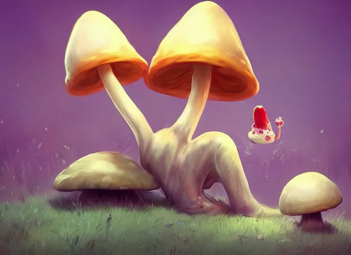 Image similar to a cute creature sitting next to a mushroom, dr seuss very pretty, artgerm lau, wlop, rossdraws, artstation, cgsociety, concept art, octane render, trending on artstation, artstationhd, artstationhq, unreal engine, 4 k, 8 k