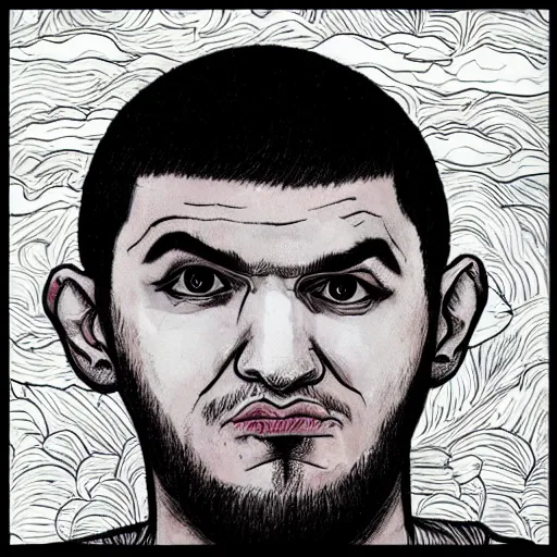 Image similar to khabib as a junji ito drawing