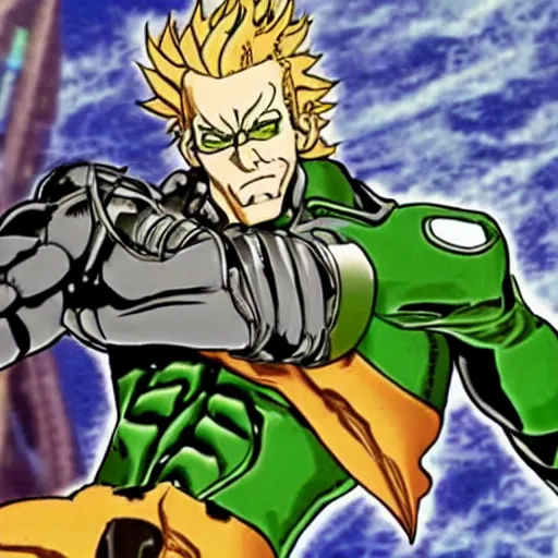 Prompt: cyborg dril fighting dio from jojo's bizarre adventure, photo, photograph