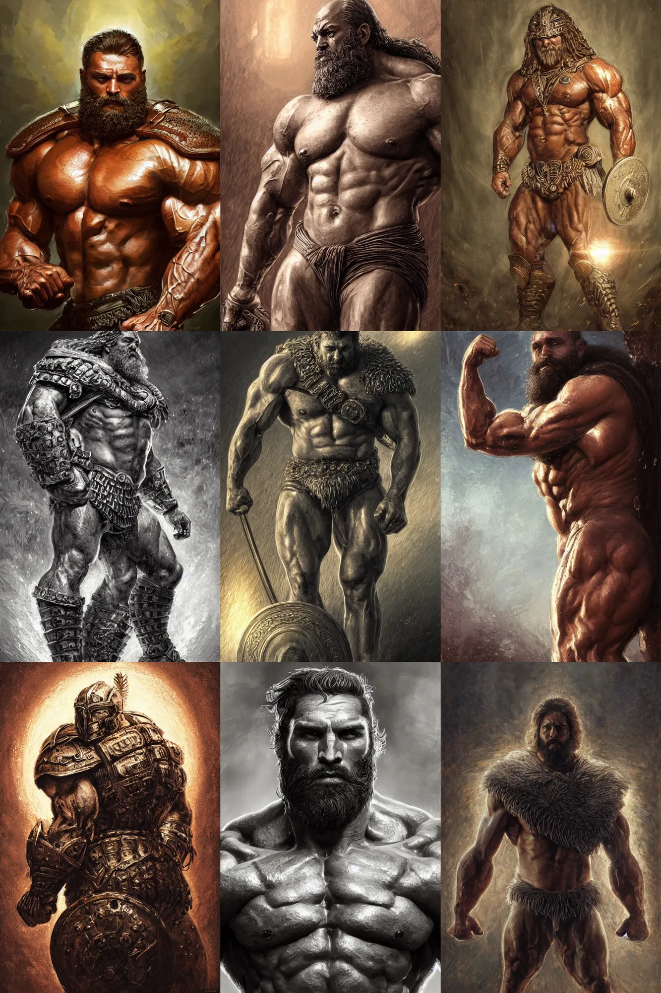 Prompt: portrait of a spartan bodybuilder posing ultra realistic illustration, a hulking herculean gigachad, thick armour, beard, intricate, highly detailed, digital painting, artstation, radiant light, caustics, war hero, psychedelic dmt, concept art, smooth, sharp focus, by gaston bussiere, bayard wu, giger, maxim verehin