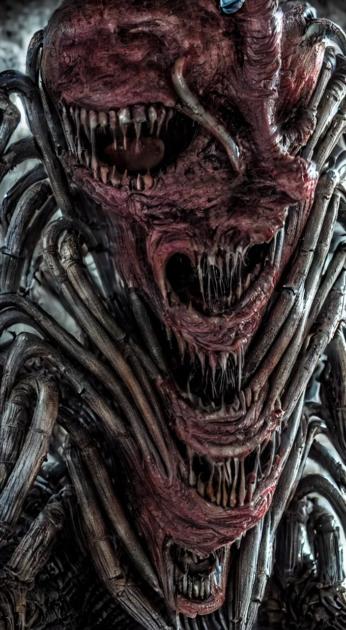 Image similar to gary busey as a monster designed by hr giger, colorful horror video game, sci fi horror,, body horror, unreal engine, octane render, depth of field, cycles render, hd