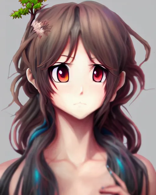 Prompt: character concept art of an anime dryad | | cute - fine - face, pretty face, key visual, realistic shaded perfect face, fine details, tranding on artstation