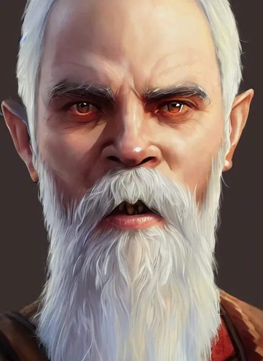 Prompt: man with short white hair and white circle beard, dndbeyond, bright, colourful, realistic, dnd character portrait, full body, pathfinder, pinterest, art by ralph horsley, dnd, rpg, lotr game design fanart by concept art, behance hd, artstation, deviantart, hdr render in unreal engine 5