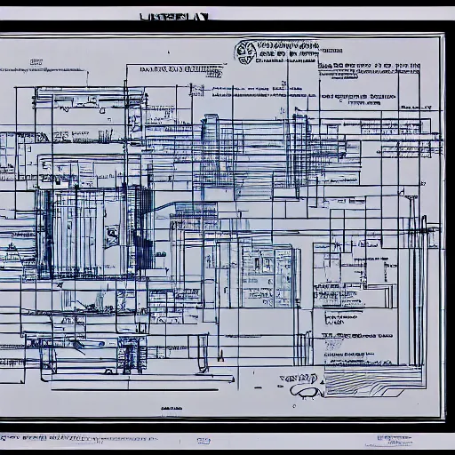 Prompt: detailed electronic plan 1 9 7 0 s blueprint by moebius