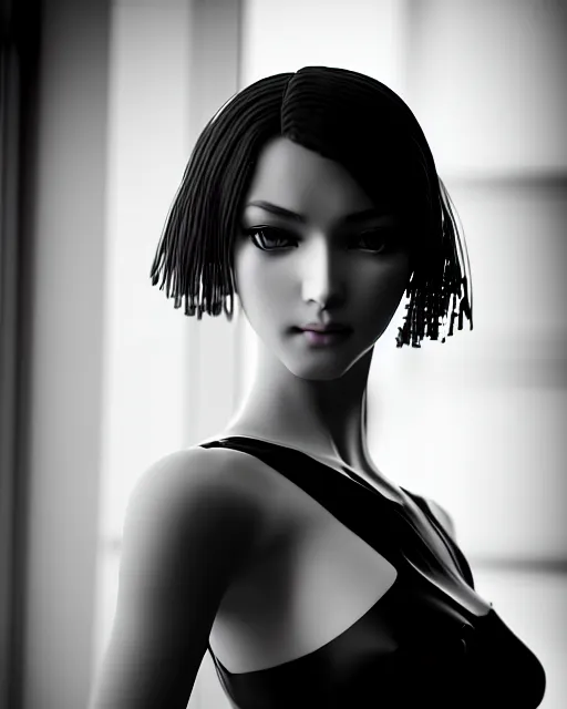 Image similar to black and white dreamy young beautiful female artificial intelligence, cinematic, rim light, bokeh, photo - realistic, elegant, high detail, 8 k, masterpiece, iris van herpin, yoji shinkawa, photo taken in 1 9 3 0