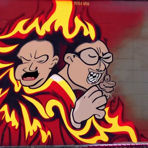 Prompt: a mural of Fire Lord Zuko facepalming in the style of JM Animation