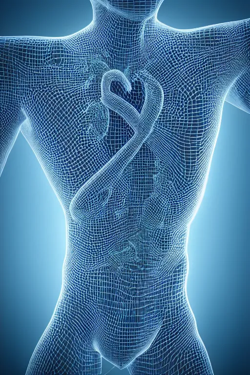 Prompt: “Ultrarealistic 3D model of whole human artillary system with heart. Close-up. Octane render. Cinematic lighting.”