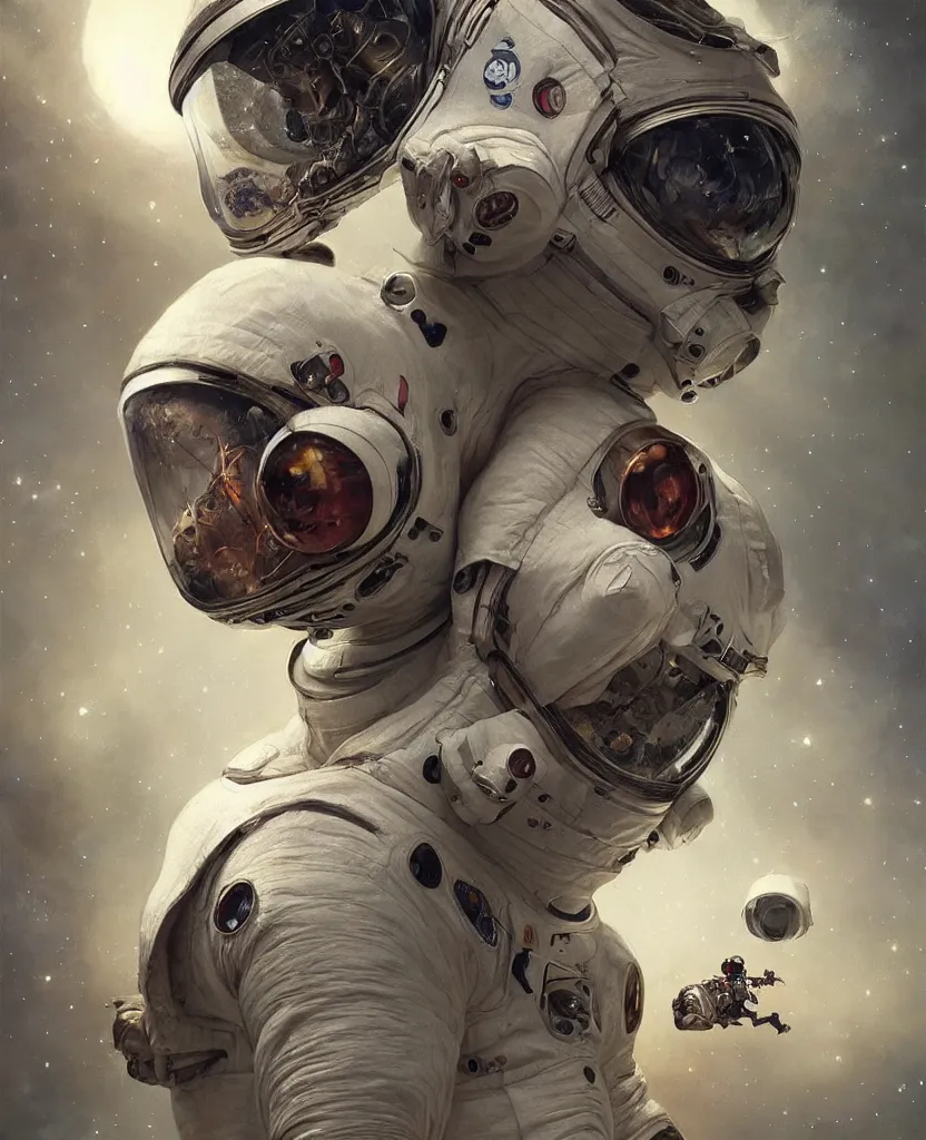 Prompt: realistic photography of an alive deformed, double headed astronaut wearing torn space suits, scared face behind the snoopy cap, deep focus, intricate, elegant, highly detailed, foggy, misterious, digital painting, artstation, concept art, matte, sharp focus, art by artgerm and greg rutkowski and alphonse mucha